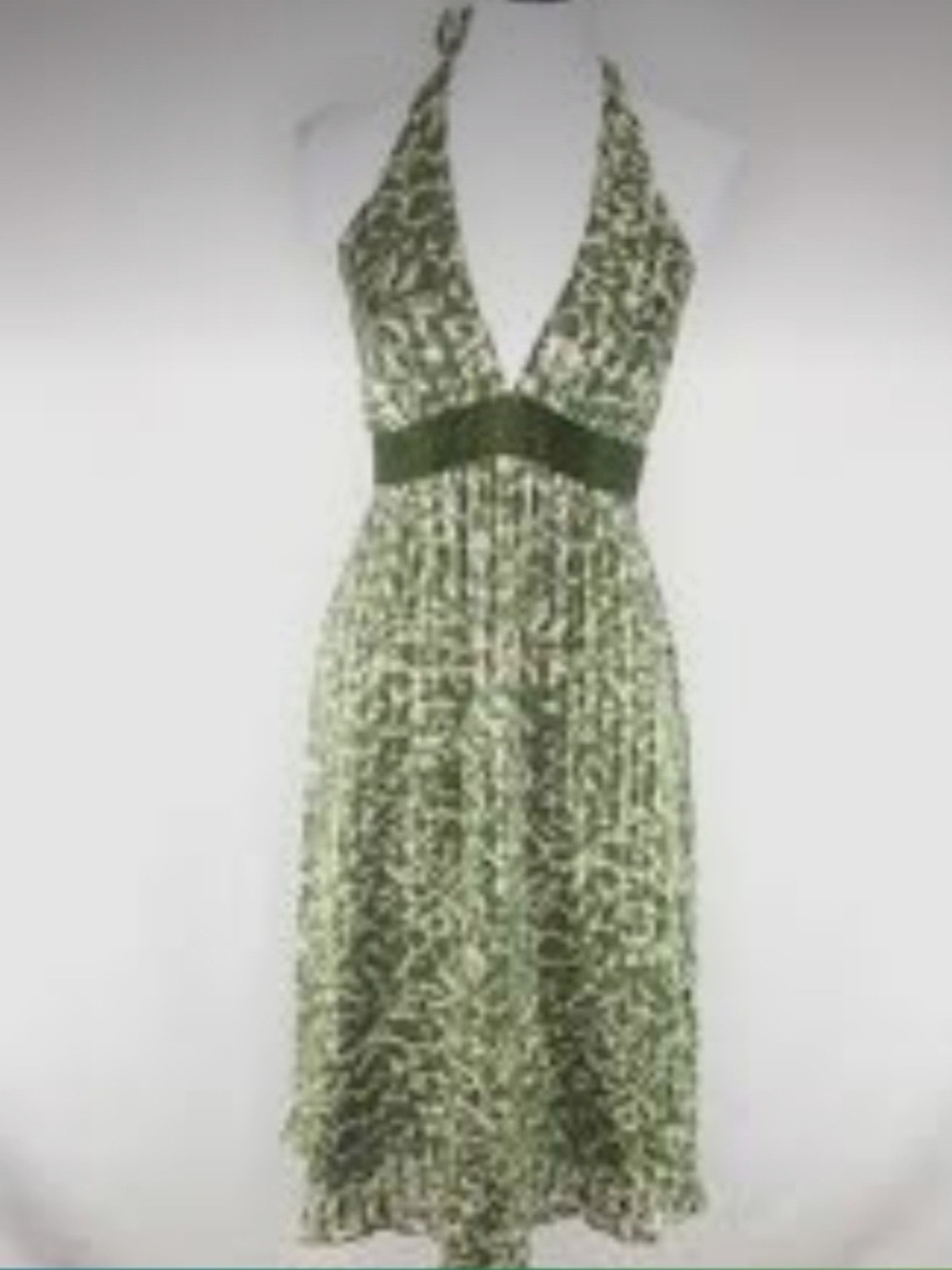 BCBGMaxAzria Olive Halter Midi Dress with Contrasting Waistband
